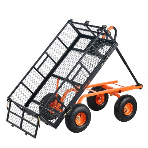 VEVOR 400lbs Steel Garden Dump Cart, Heavy Duty Garden Wagon Yard Dump Wagon with Removable Sides, Convert to Flatbed, Utility Liner, 10in All Terrain Wheels