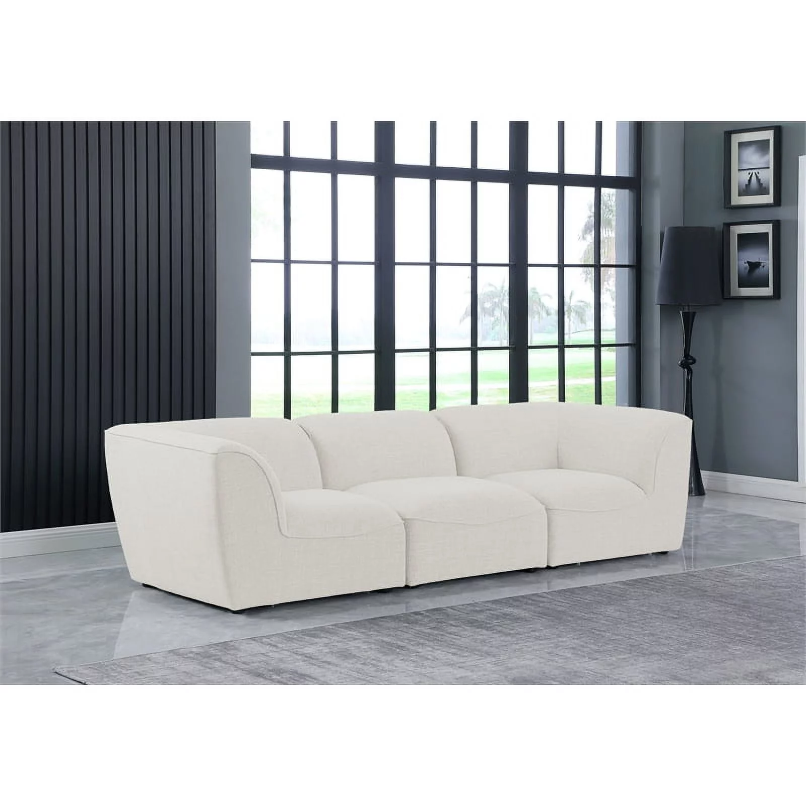 Meridian Furniture Miramar Cream Durable Linen Textured Modular Sofa