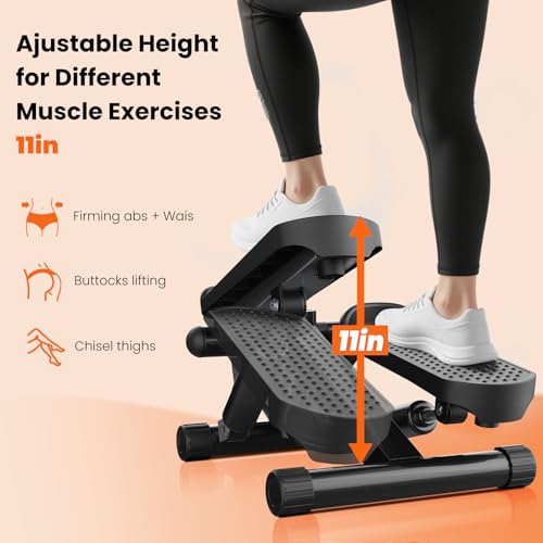 Sweetcrispy Mini Stair Steppers with Resistance Bands for Exercise at Home, Portable Exercise Twist Stepper Machine for Full Body Workout, 265LBS Capacity
