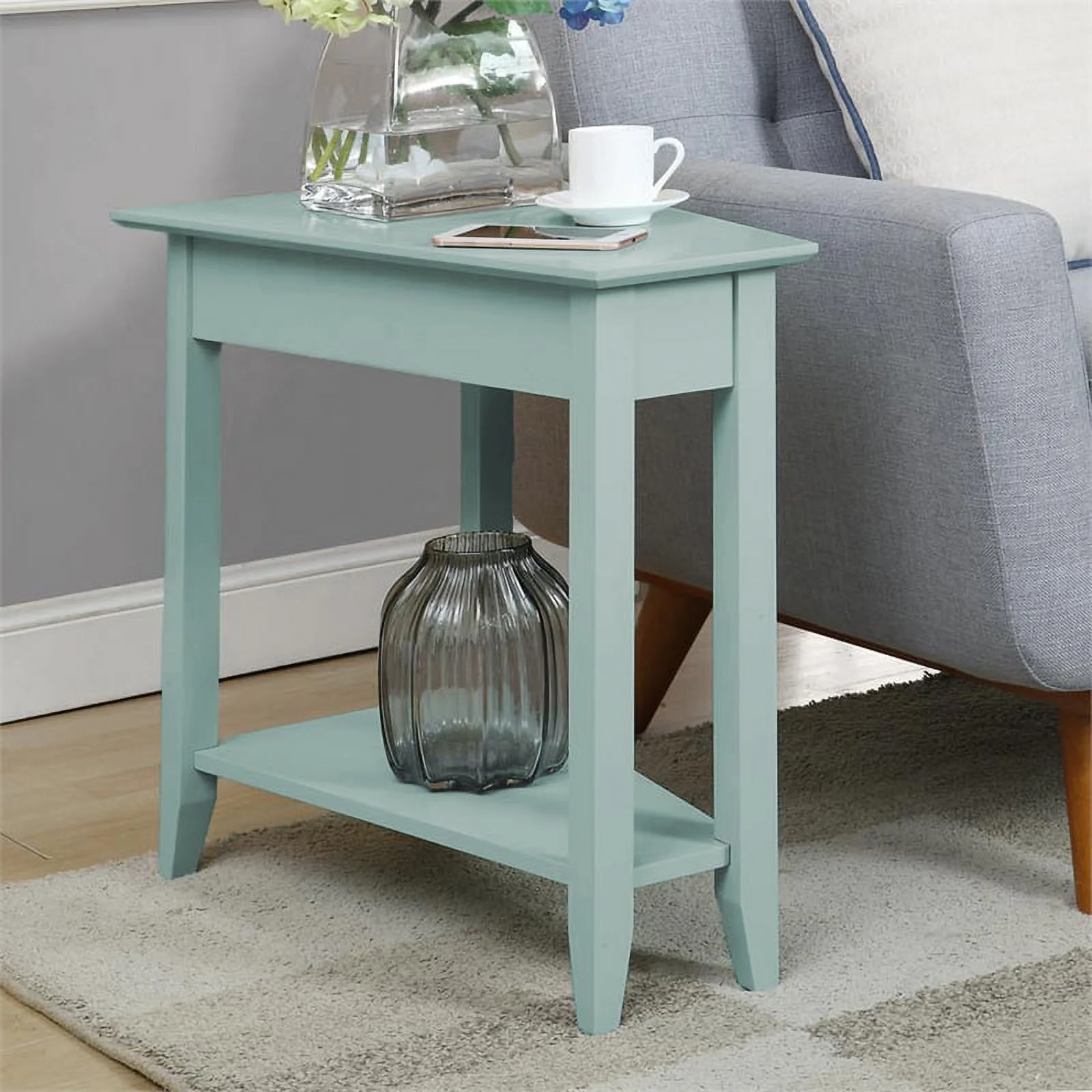 Convenience Concepts American Heritage Wedge End Table with Shelf in Mint Green