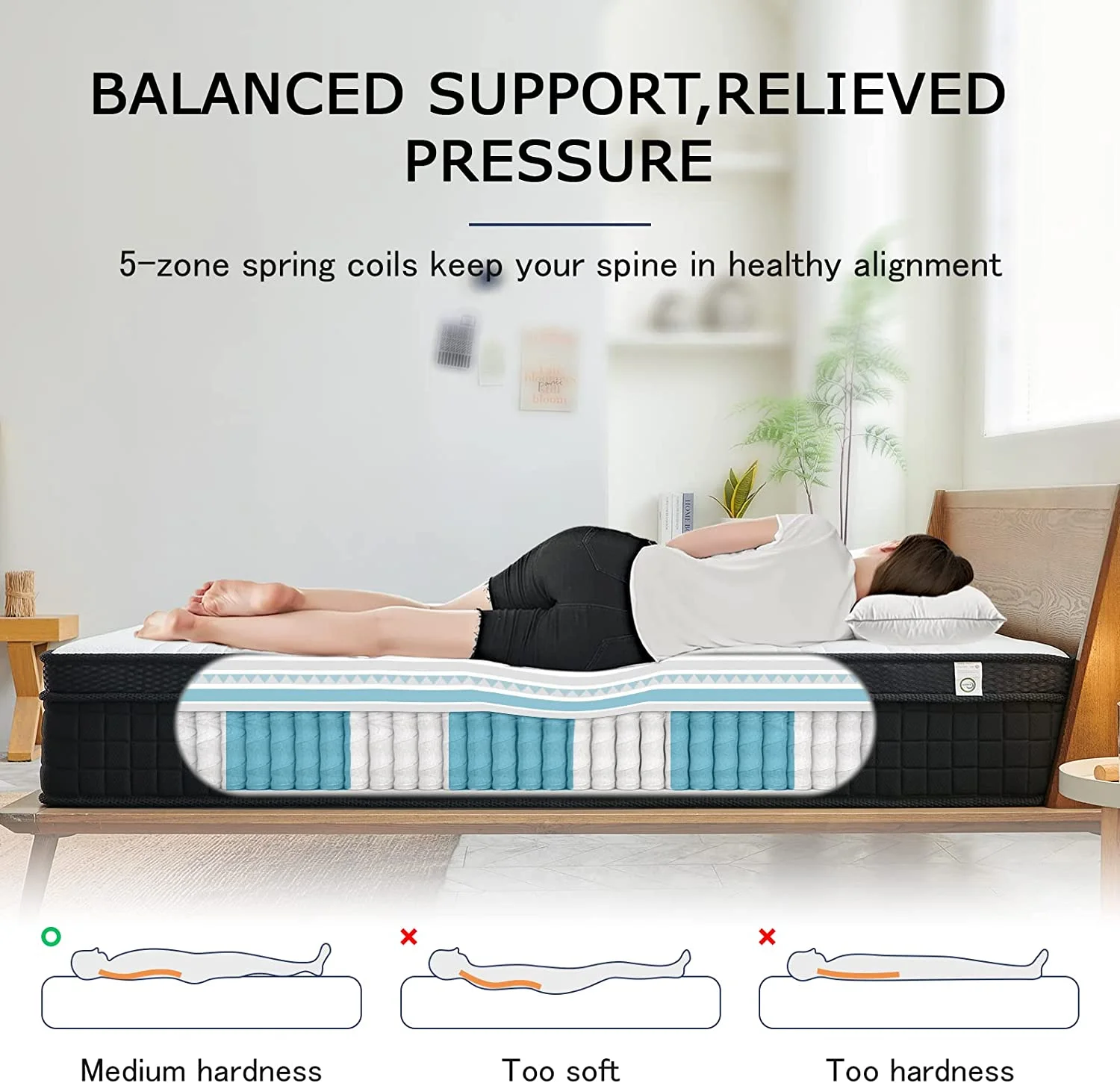 SUI LONG 12 Inch King Mattress, Spring and Memory Foam Hybrid Mattress, Mattress in a Box, Medium Firm