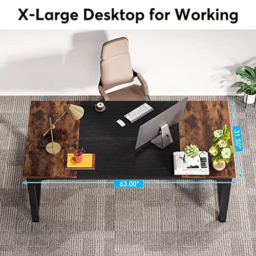LITTLE TREE 63 Inch Large Executive Computer Office Desk, White