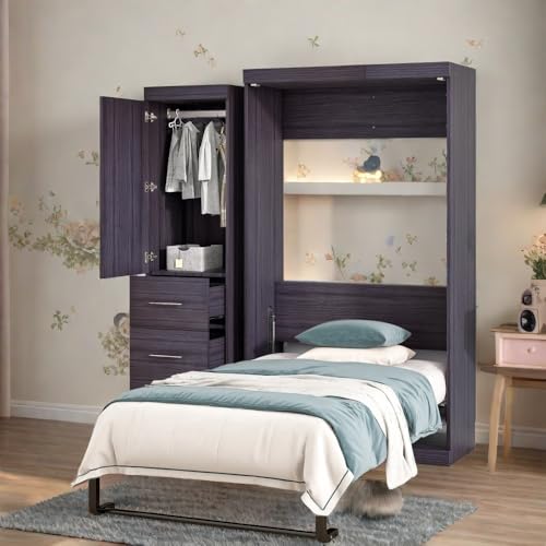 SOFTSEA Twin Murphy Bed Wood Wall Bed Can be Folded into Cabinet
