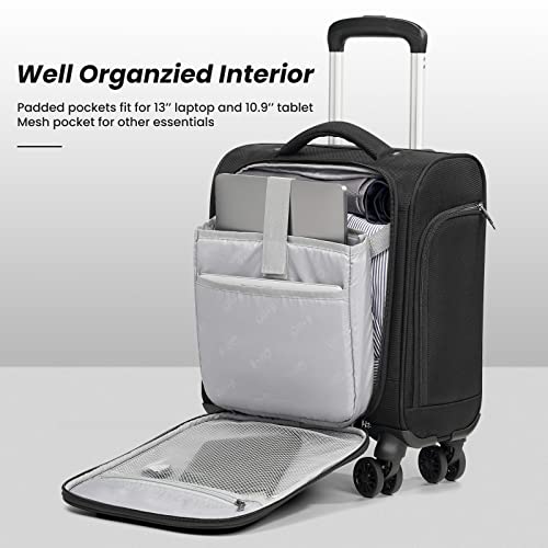 Coolife Underseat Carry On Luggage Softside Lightweight Rolling Travel Bag Spinner Suitcase