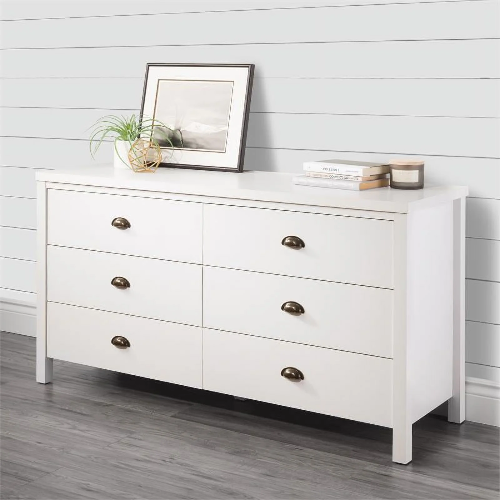 Boston White Engineered Wood Grain Finish 6 Drawer Wide Dresser