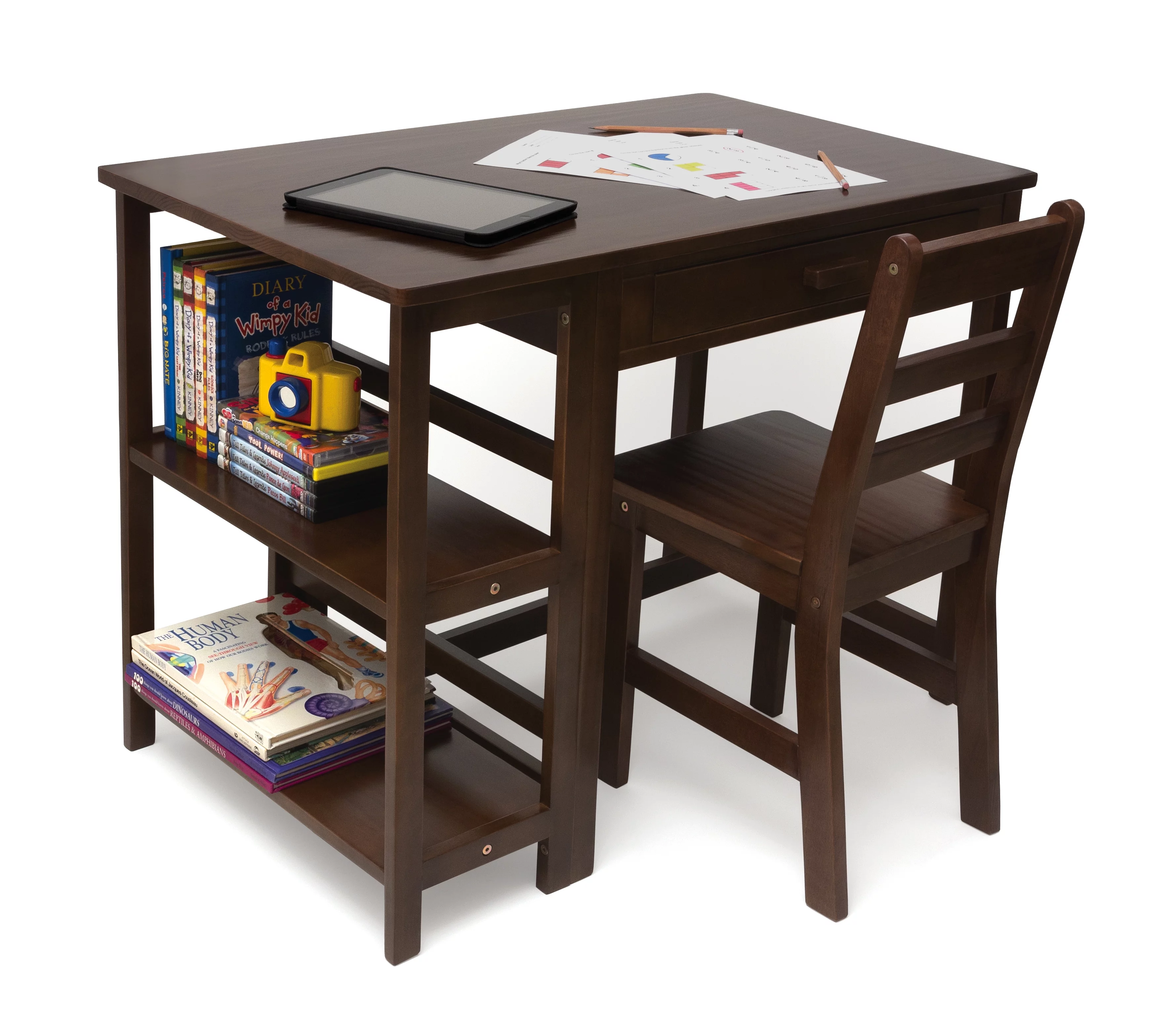 Kids Desk and Chair with Storage, Brown