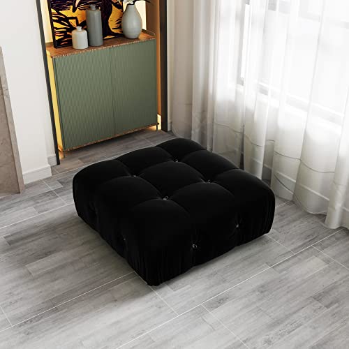 JACH 104'' Modern Sectional Sofa, L-Shaped Minimalist Velvet Floor Sofas Couches, Couch Sectional with Reversible Chaise Ottoman for Living Room Office Apartment (3 Seats,1 Ottoman, Black)