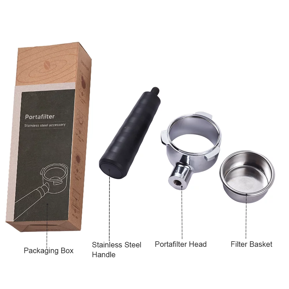 54mm Bottomless Portafilter with Filter Basket, 3 Ears Stainless Steel, Includes Cleaning Brush and Spoon, Replacement Part Compatible with Breville 450, 820, 840, 870