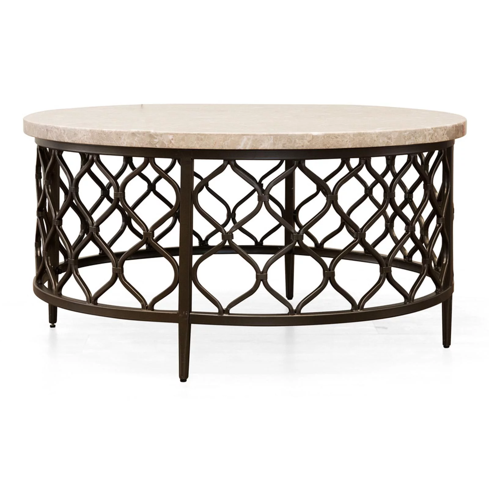 Steve Silver Co. Roland Round Metal Base Coffee Table with White Stone Top