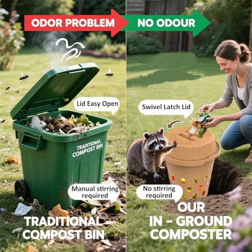 2-Pack InGround Compost Bin for Garden Beds, 8L Worm Composter Farm for Faster Composting, Worm Composter Kit with Aeration, Animal-Proof Lid for Beginners (9.5x9.5x10.8Inch) (4, Green)