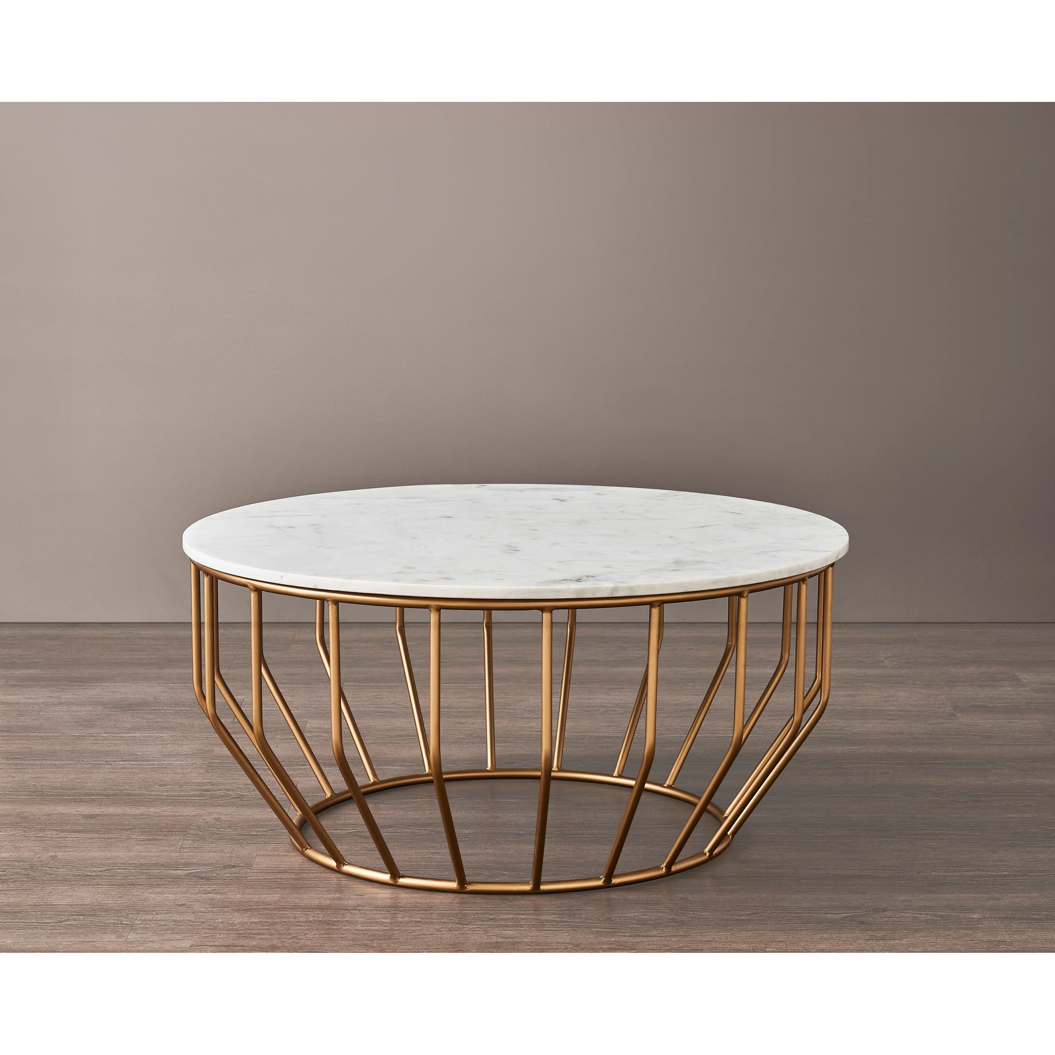 Golden Leaf Modern Coffee Table with Real Marble Top and Gold Base Assembly Required White Marble