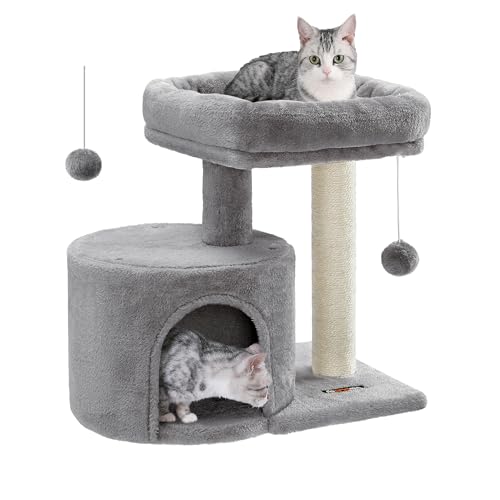 Feandrea Cat Tree Tower with Sisal Scratching Post, Cat Condo with Padded Perch, for Small Spaces, Kittens, Light Gray UPCT50W