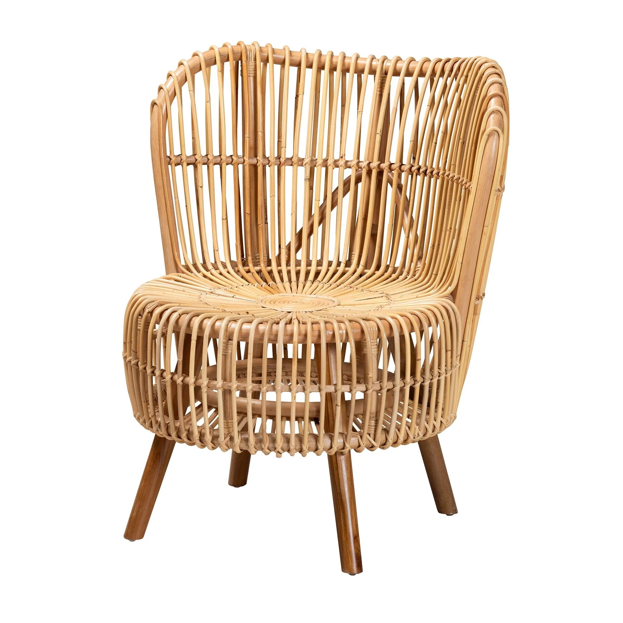 bali & pari  Nagoya Modern Bohemian Natural Rattan Lounge Chair-Small or Large Small