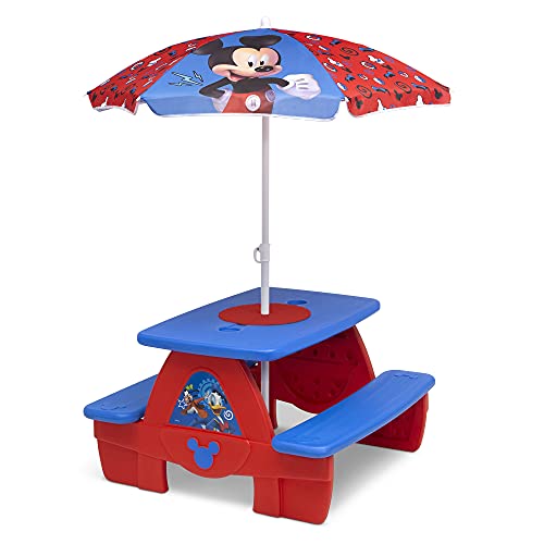 Delta Children 4 Seat Activity Picnic Table with Umbrella and Lego Compatible Tabletop, PAW Patrol