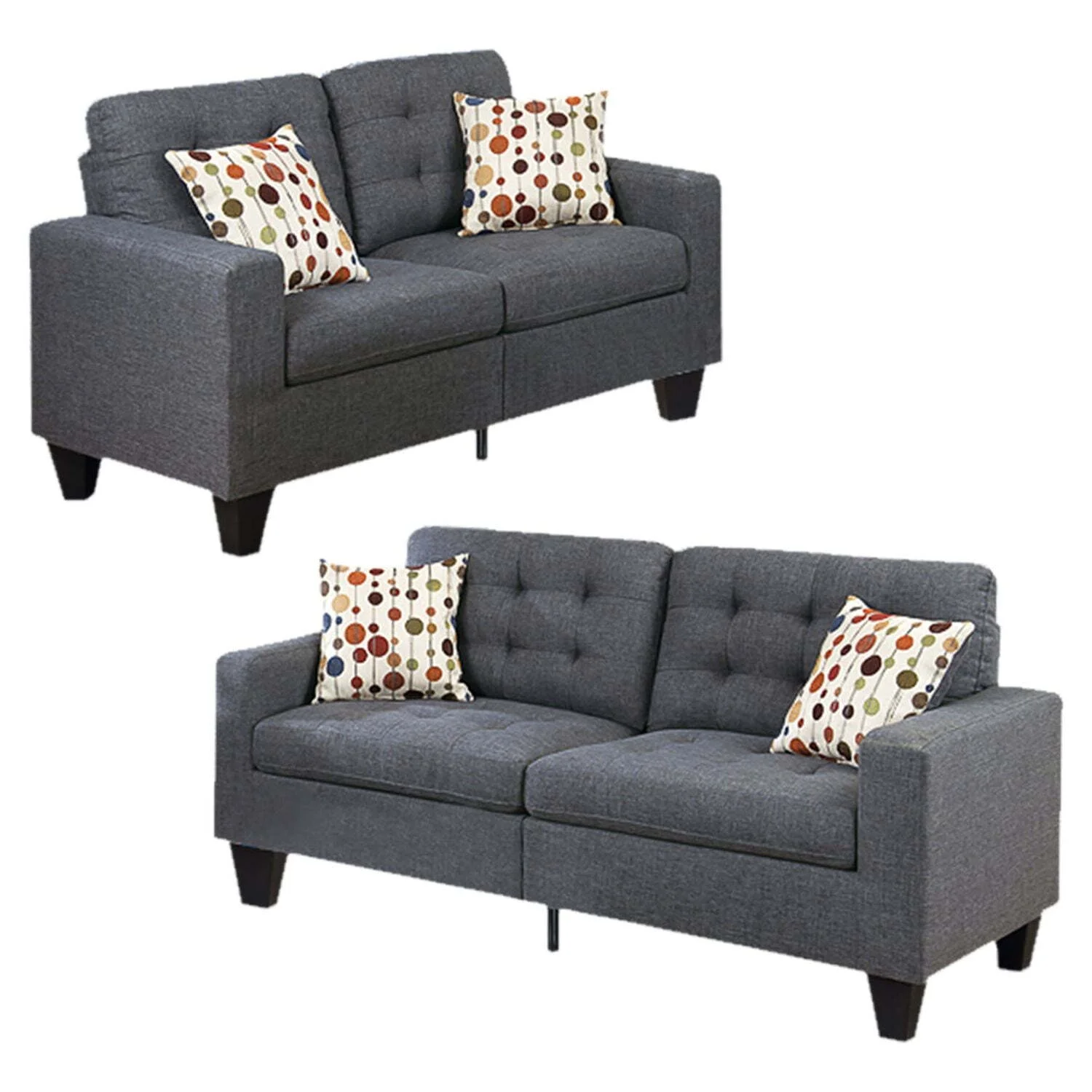 Benzara BM168723 36 x 32 x 58 in. Linen Fabric Sofa Set, Gray - 2 Piece