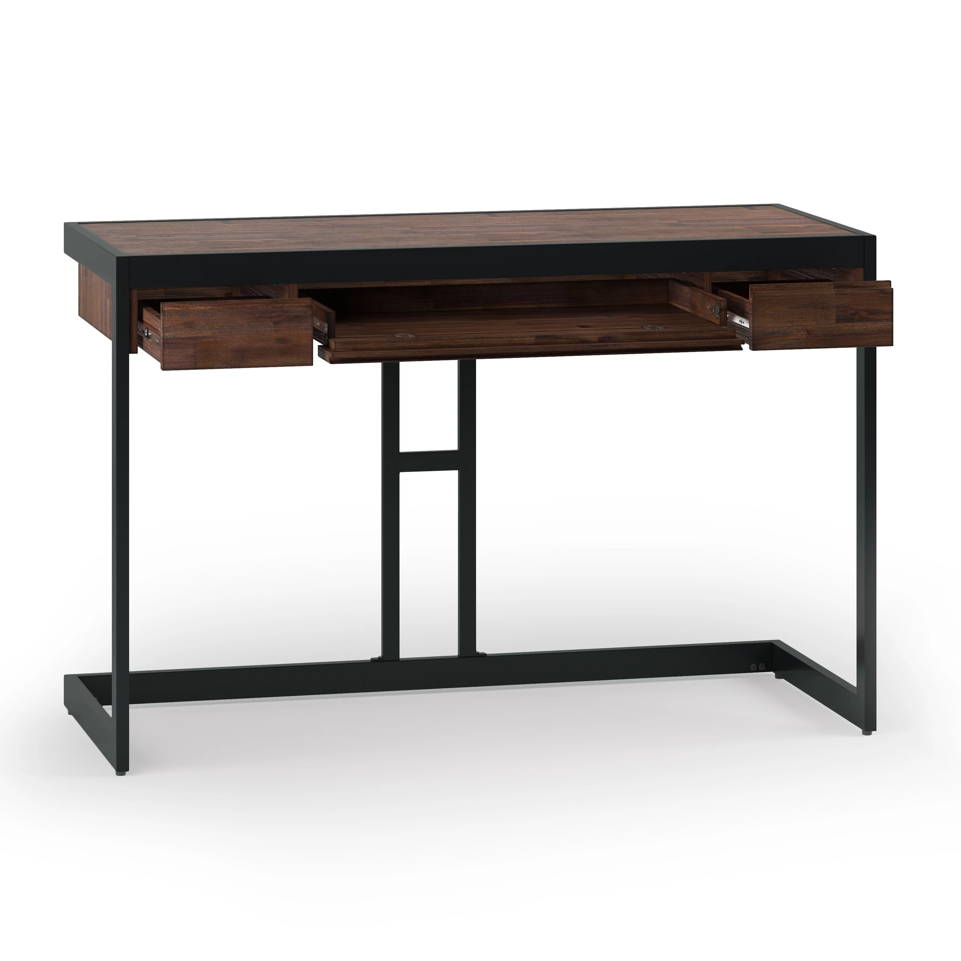 Simpli Home Erina Wood Small Desk in Distressed Charcoal Brown