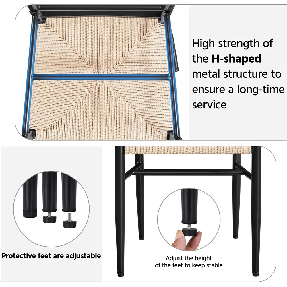 SMILE MART 2PCS Weave Modern Dining Chair with Metal Frame, Black