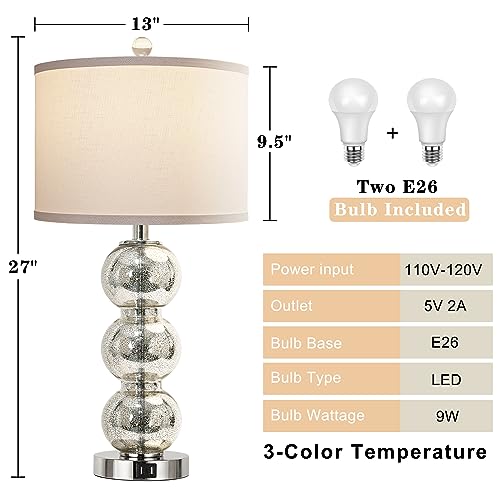 Set of 2 Table Lamps for Living Room Glass Triple-Sphere 27