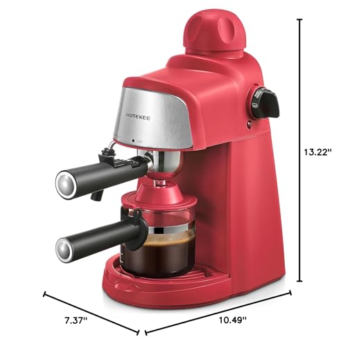 Espresso Machine, 3.5Bar Espresso and Cappuccino Machine with Fast Heating Function, 1-4 Cups Coffee Maker with Milk Frothing Function and Steam Wand (Red)