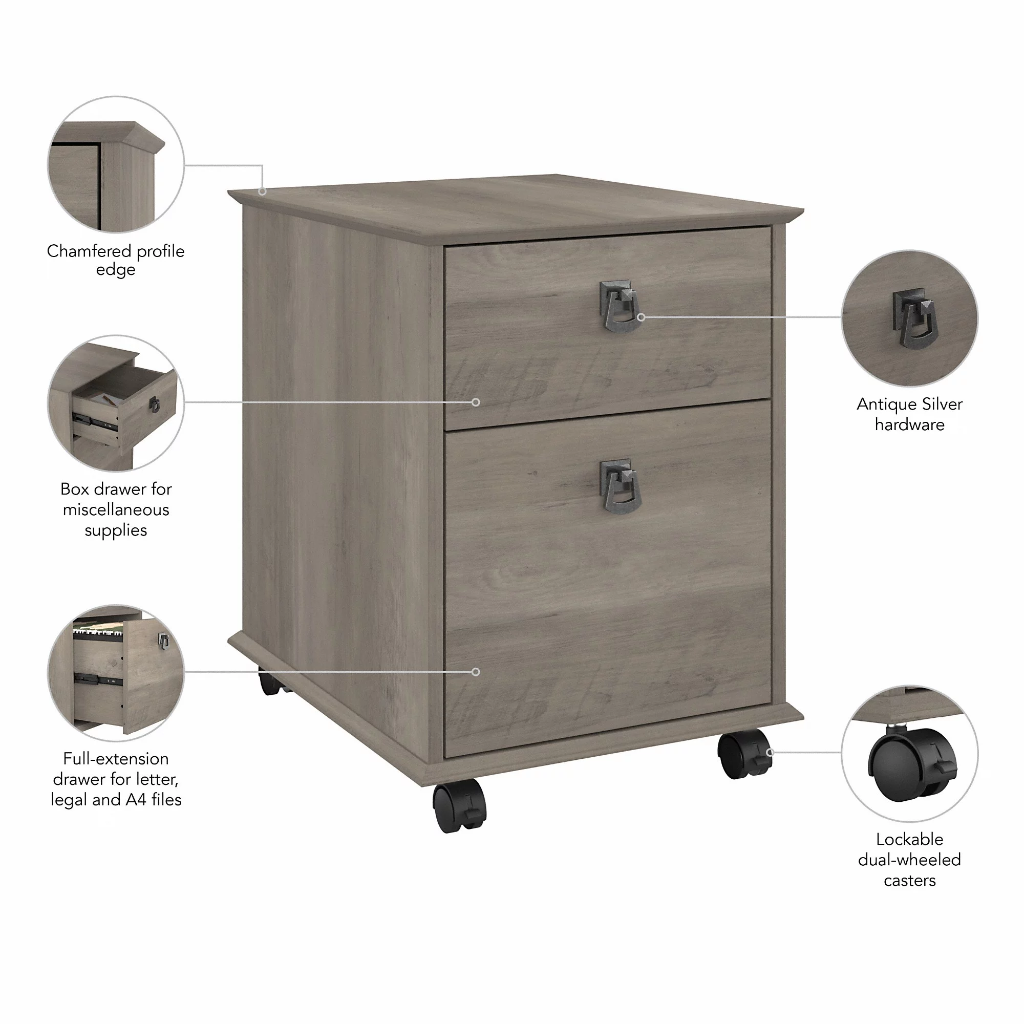 Bush Furniture Homestead Farmhouse Mobile Cabinet in Driftwood Gray