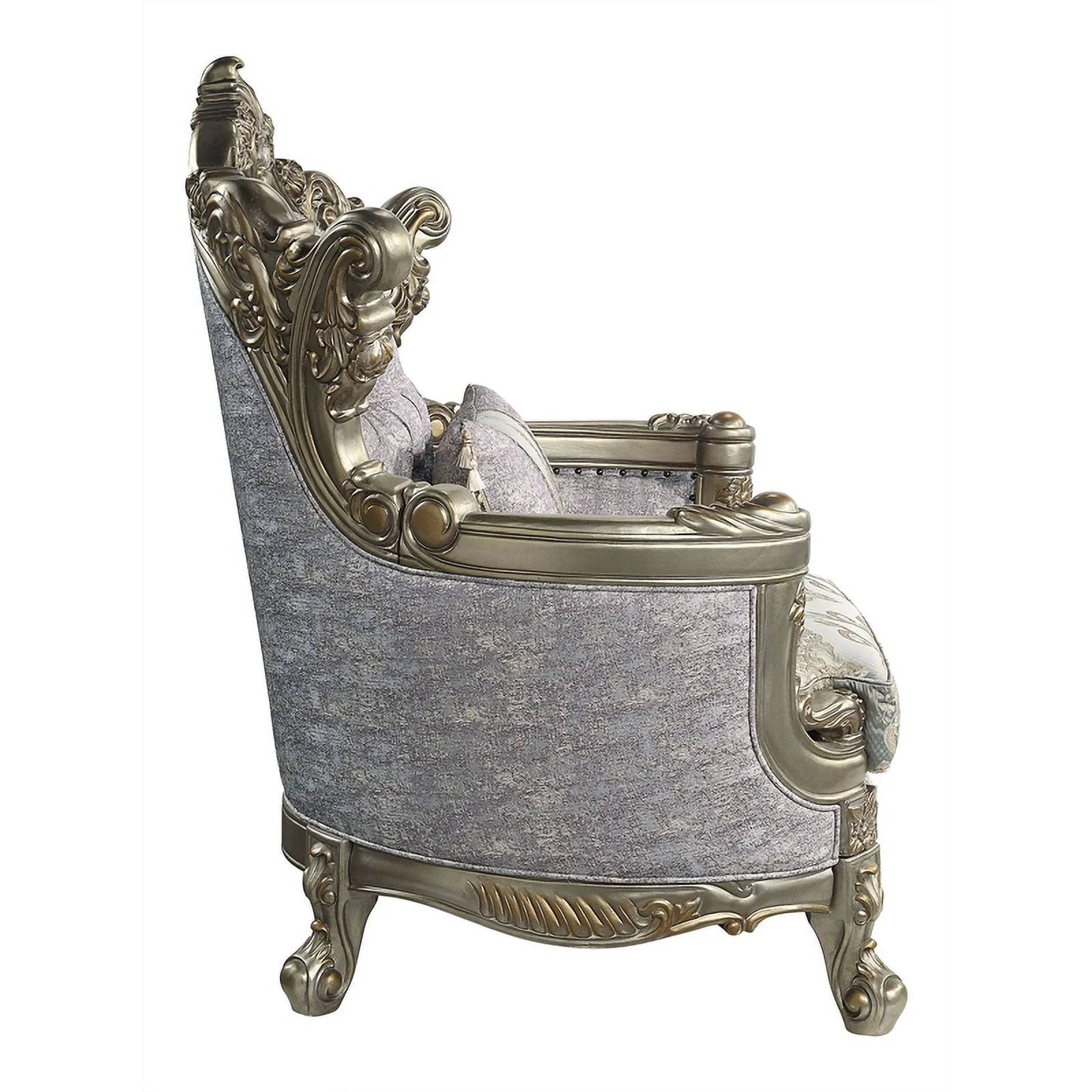 ACME Furniture Miliani Tufted Fabric/Wood Chair w/ Pillow in Gray/Antique Bronze