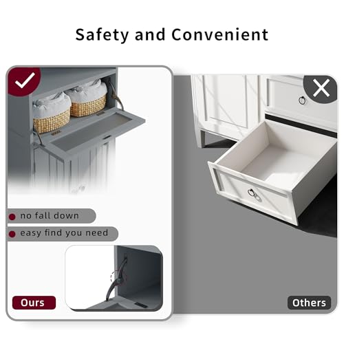 ChooChoo Bathroom Floor Storage Cabinet with Flip Glass Drawer, Freestanding with 2 Doors, Adjustable Shelf & 1 Open Storage for Living Room, Hallway, Navy Blue