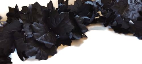 Black Fall Leaves Garland 6ft – Halloween & Autumn Leaf Garland Decoration for Indoor & Outdoor, Reusable Spooky Fall Decor for Halloween, Thanksgiving, Party