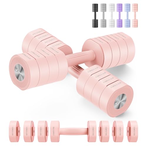 MERACH Dumbbell Set of 2, Adjustable Weight, Anti-slip Handle, Macaron Colors, Each 2.2/4.4/6.6/8.8 lbs, 4 in 1 Hand Weights for Women at Home