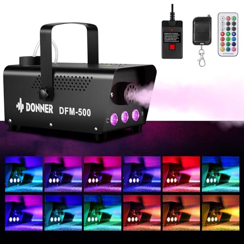 Donner Fog Machine with 13 Colors, 500W 2000CFM Party Smoke Machine with RGB LED Light, Indicate Light with 2 Wireless Remote Controls for Halloween Festival Wedding Indoor Use