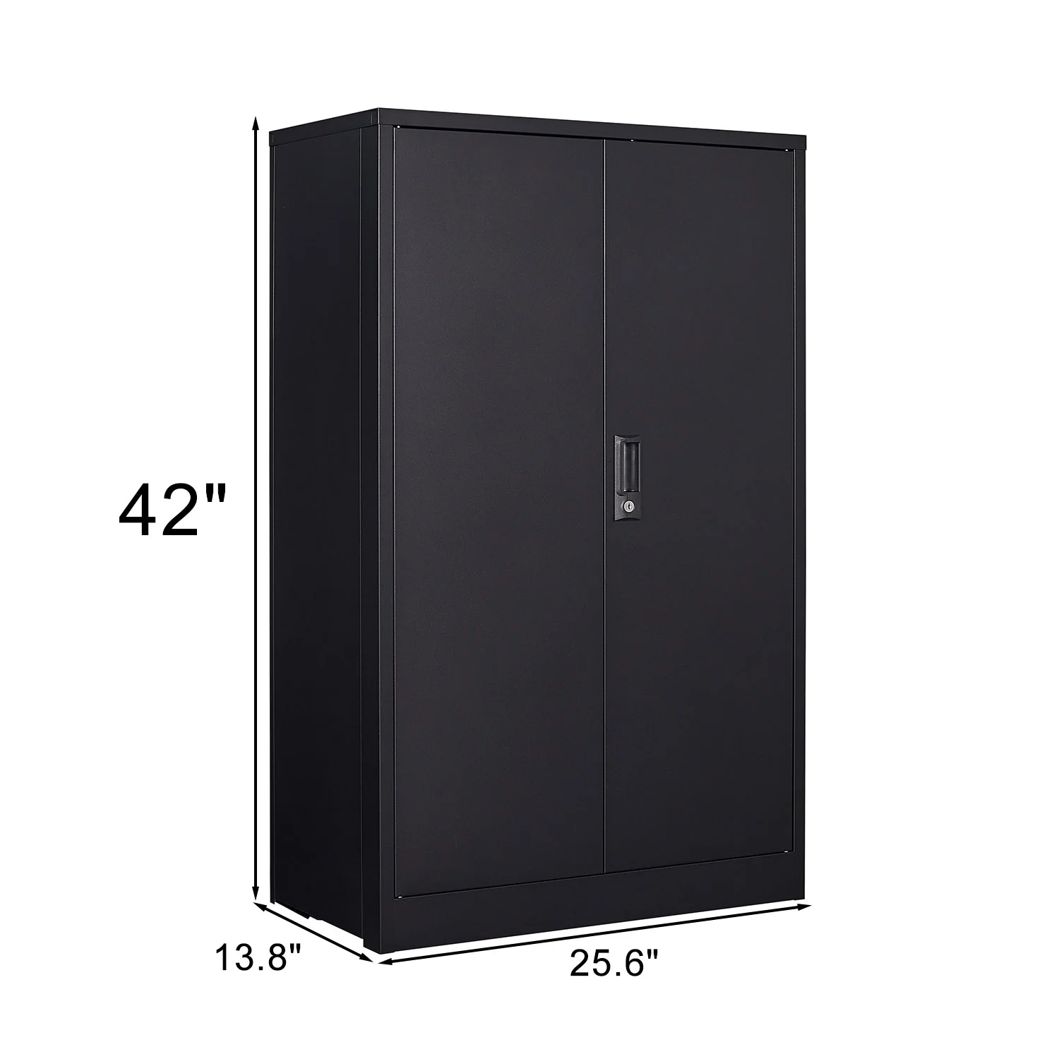 Black lockable foldable steel storage cabinet with lock door and 2 adjustable shelves suitable for home office, garage, kitchen, storage room