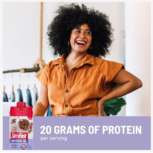 SlimFast Protein Shake, Chocolate- 20g Protein, Meal Replacement Shake Ready to Drink, High Protein with Low Carb and Low Sugar, 24 Vitamins and Minerals, 12 Count (Pack of 1) (Packaging May Vary)