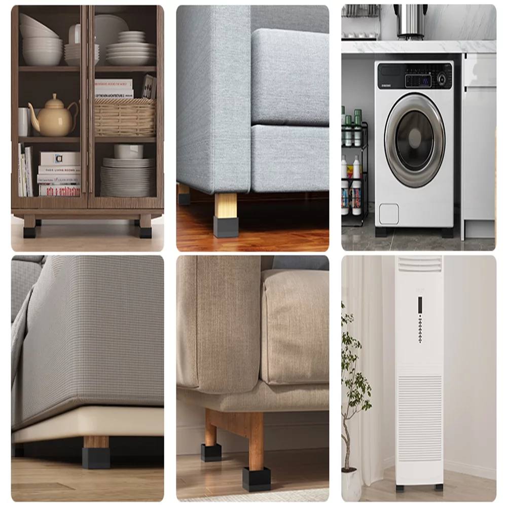 Bed Risers Heavy Duty Furniture Risers Square Stackable Black Polypropylene Plastic 0.11 lb