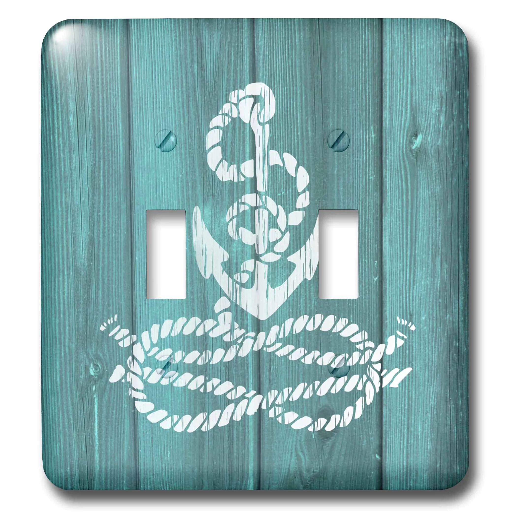 3dRose Distressed Painted White Anchor with Knotted Rope- not real wood - Double Toggle Switch