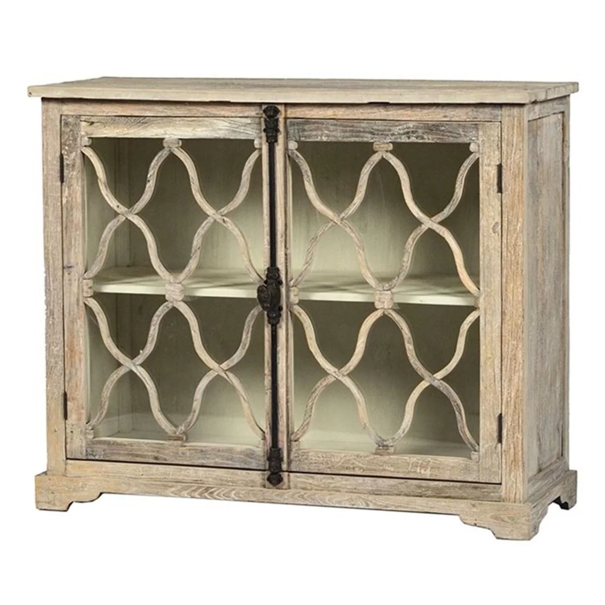 FRENCH ARCHED CARVED GLASS DOOR SIDEBOARD WHITEWASH