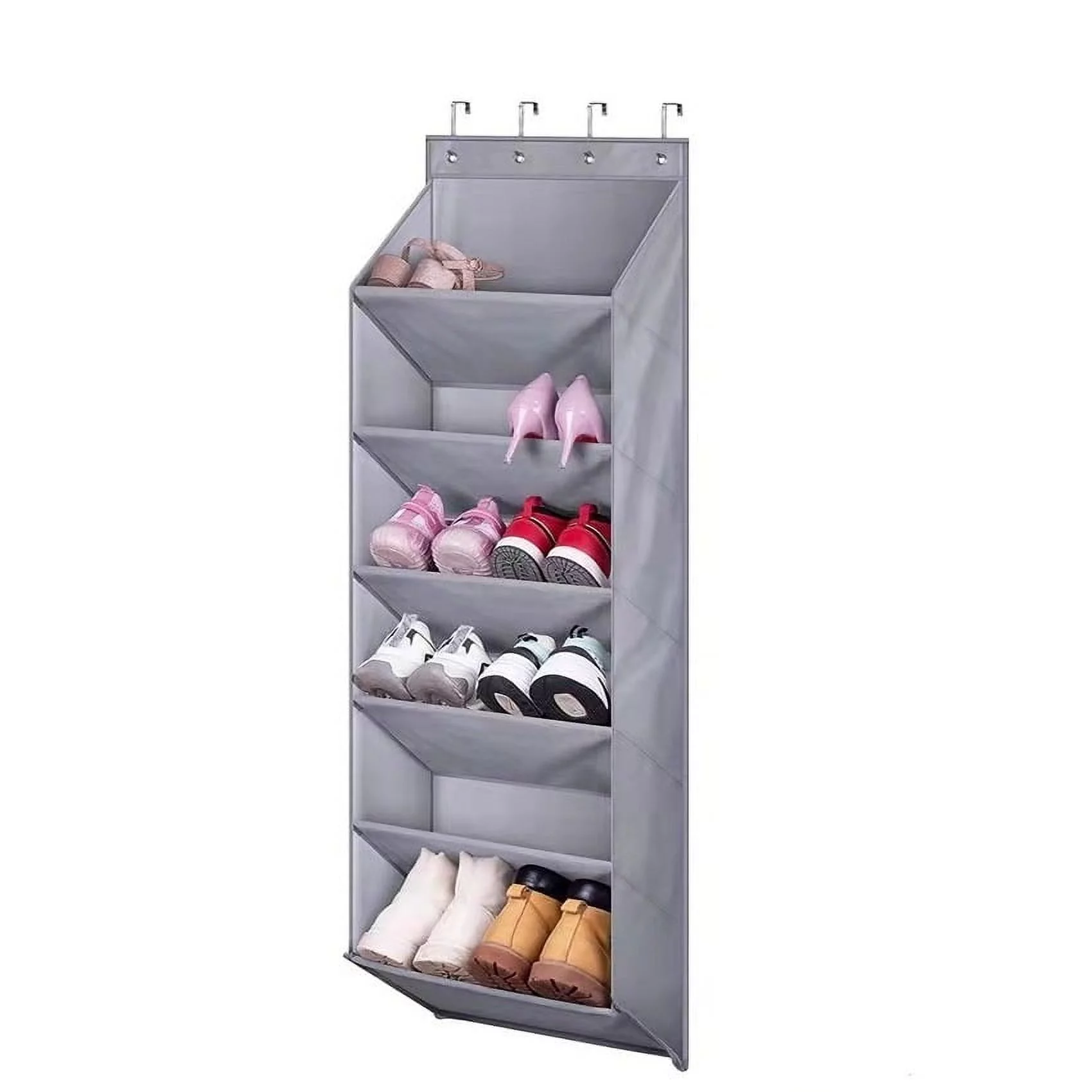 Over the Door Shoe Organizer with 6 Deep Pockets, Hanging Shoe Rack for Closet Hanger Fits 12 Pairs Shoe Holder for Narrow Door Shoe Storage, Grey