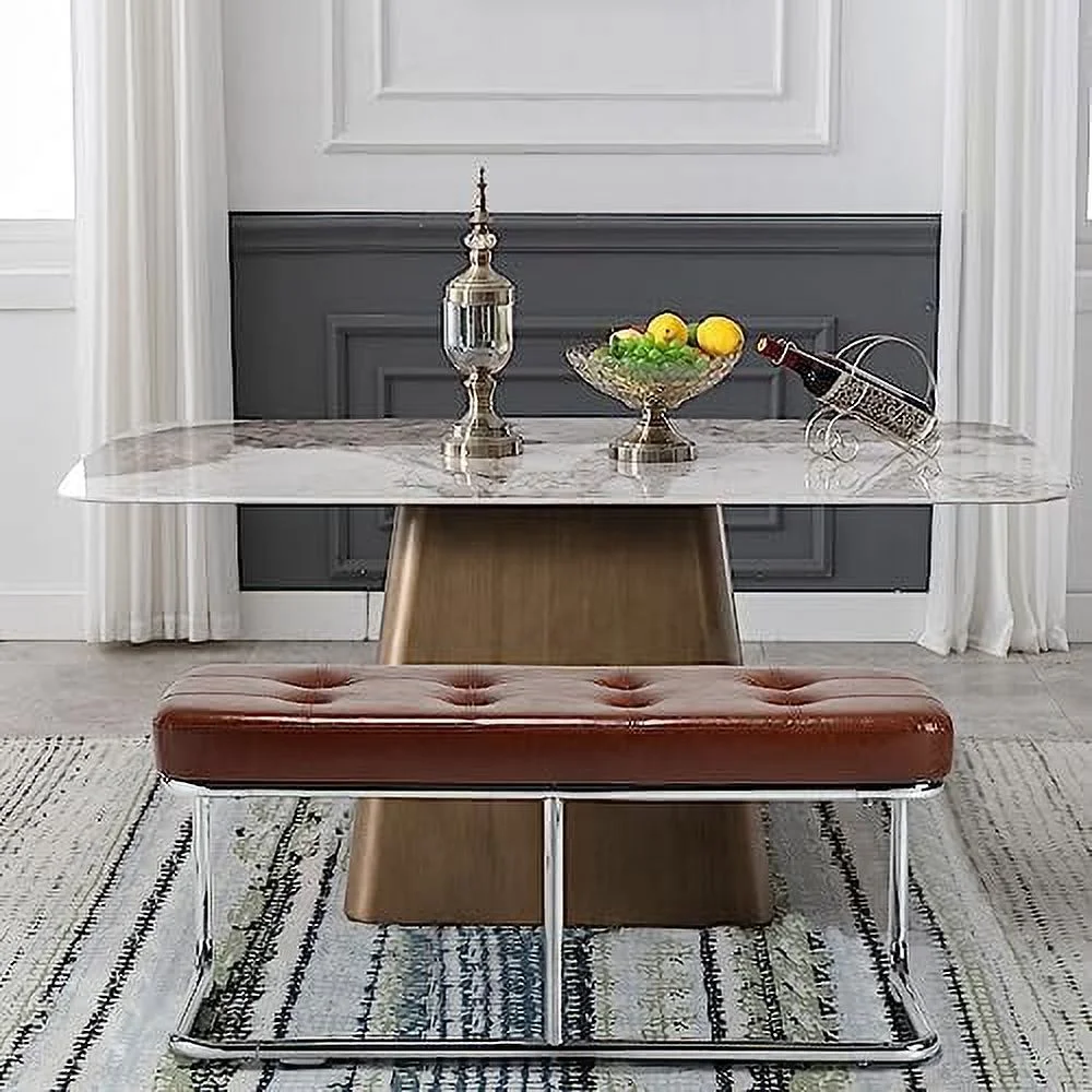 TJUNBOLIFE 39 Inch Modern Dining Bench Indoor  Upholstered Leather Entryway Bench with Metal Legs  Button Tufted Ottoman Bench with Shoe   Small Bench for Kitchen & Living Room Furnit