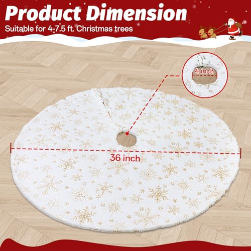 Christmas Tree Skirt, 36 inches White Luxury Christmas Tree Skirts with Snowflake, Xmas Tree Skirt Decorations for Christmas New Year Party Decor