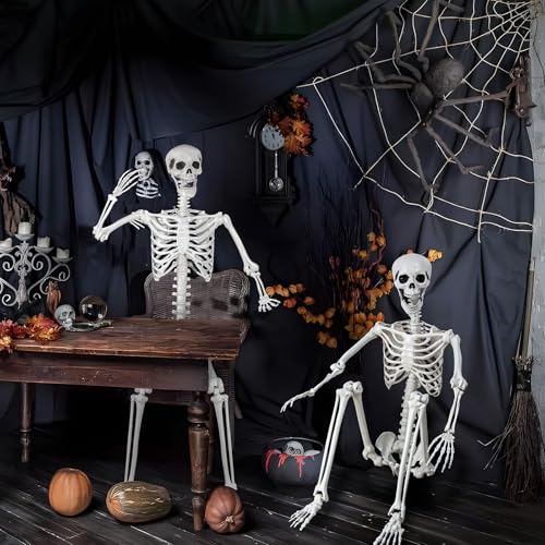 5.4ft/165cm Posable Halloween Skeleton, Life Size Skeleton Bones with Movable Joints for Halloween Graveyard Haunted House Spooky Scene Decor, 1pc