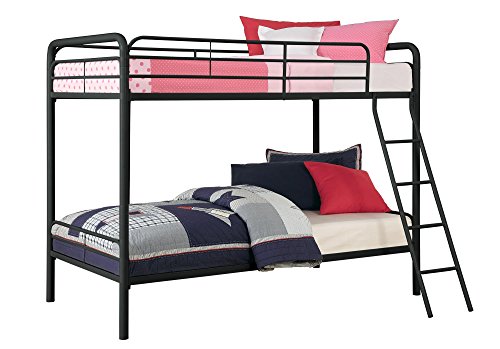DHP Twin-Over-Futon Convertible Couch and Bed with Metal Frame, Ladder and Guardrails - Black