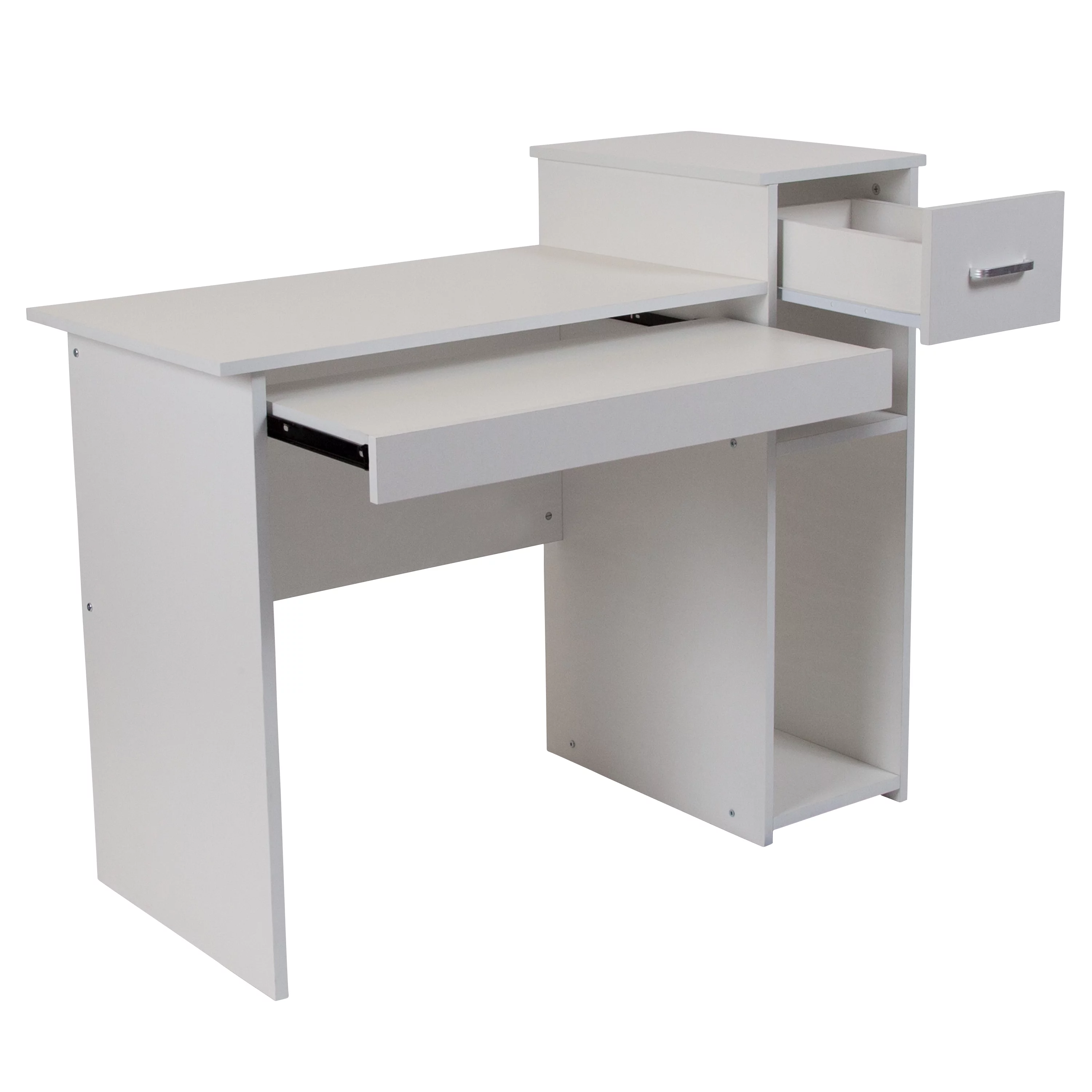 Flash Furniture Highland Park White Computer Desk with Shelves and Drawer