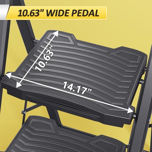 KINGRACK 4 Step Ladder with Tool Platform, Sturdy Step Stool, Anti-Slip Wide Pedals, Handrail, Foldable Step Ladder, Pass 900LBS Testing, Multi-Use for Home, Garage, Garden, Painting, Black