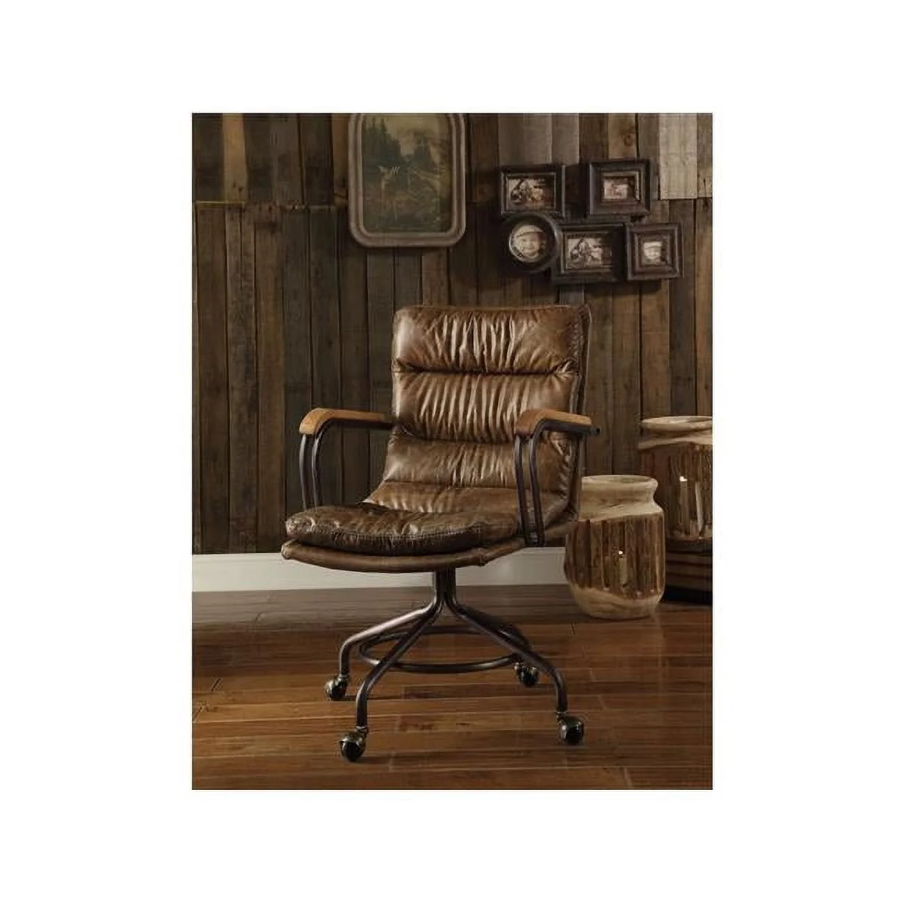 Hedia Top Grain Leather Office Chair, Vintage Whiskey