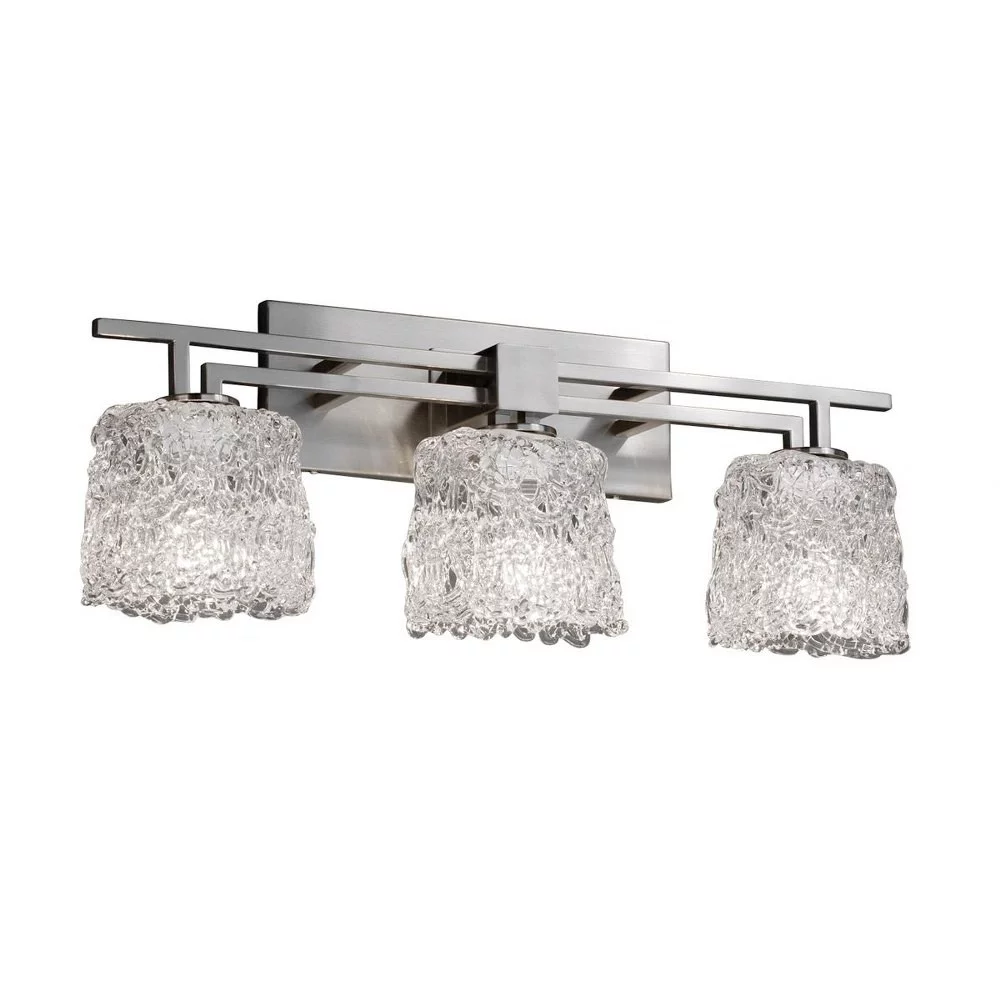 Justice Design GLA-8703-30-LACE-CROM-LED3-2100 Veneto Luce Aero - 3 Light Bath Bar with Oval Lace Venetian Glass Polished Chrome LED Polished Chrome Finish