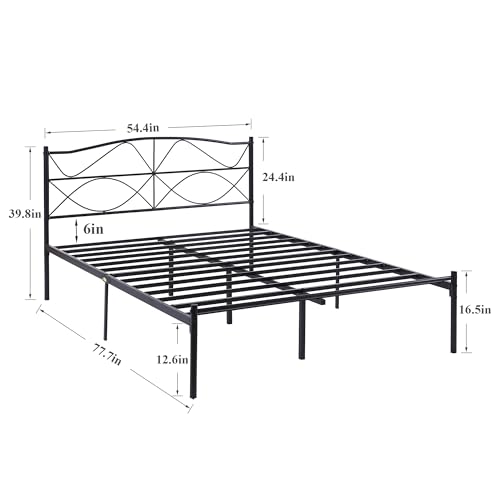 VECELO Full Size Metal Platform Bed Frame with Headboard and Footboard,Sturdy Slats Support Mattress Foundation, No Box Spring Needed, Black