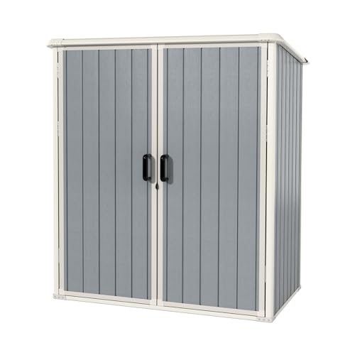 Aoxun Outdoor Storage Shed 5 x 3FT, Resin Shed with Floor and Lockable Door, Plastic Sheds for Garbage Can, Tool, Accessories, Lawn, Garden - Grey