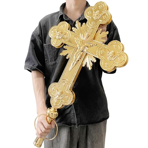 RZRHMUHN Large Church Cross Zinc Alloy Electroplated Religious Ornament 29.5 Inches for Church Decor