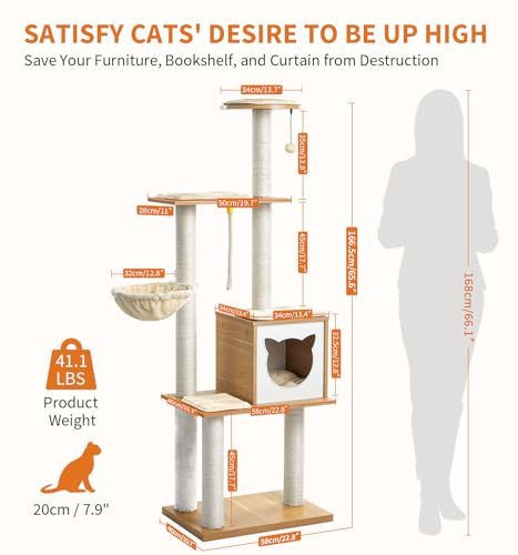 Made4Pets Cat Tree with Litter Box Enclosure, 2-in-1 Modern Cat Tower for Indoor Cats, 48.6