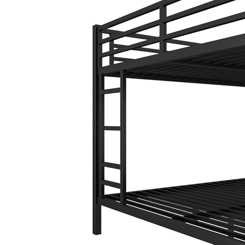 Heavy Duty Bunk Bed Frame with Ladder, Twin XL Over Twin XL Bunk Beds with Safety Guardrails, Adults Bunk Beds with Noise-Reducing Rubber Stoppers, Easy Assemble, Black