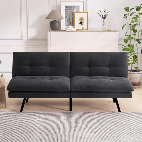 Faux Leather Futon Sofa Bed,Convertible Futon Couch,Memory Foam Loveseat Sleeper Sofa,Small Splitback Modern Folding Couch for Living Room,Office,Apartment,Retro Brown