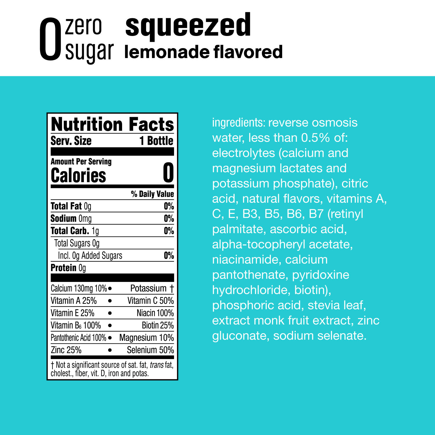 vitaminwater zero sugar squeezed, electrolyte enhanced water w/ vitamins, lemonade drinks, 20 fl oz, 12 Pack